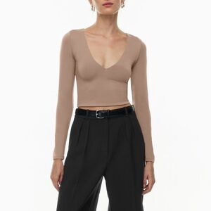 Aritzia Babaton Contour V-neck Longsleeve Deep Taupe
